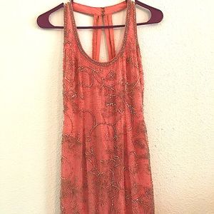 Vintage Salmon Beaded Cocktail Dress